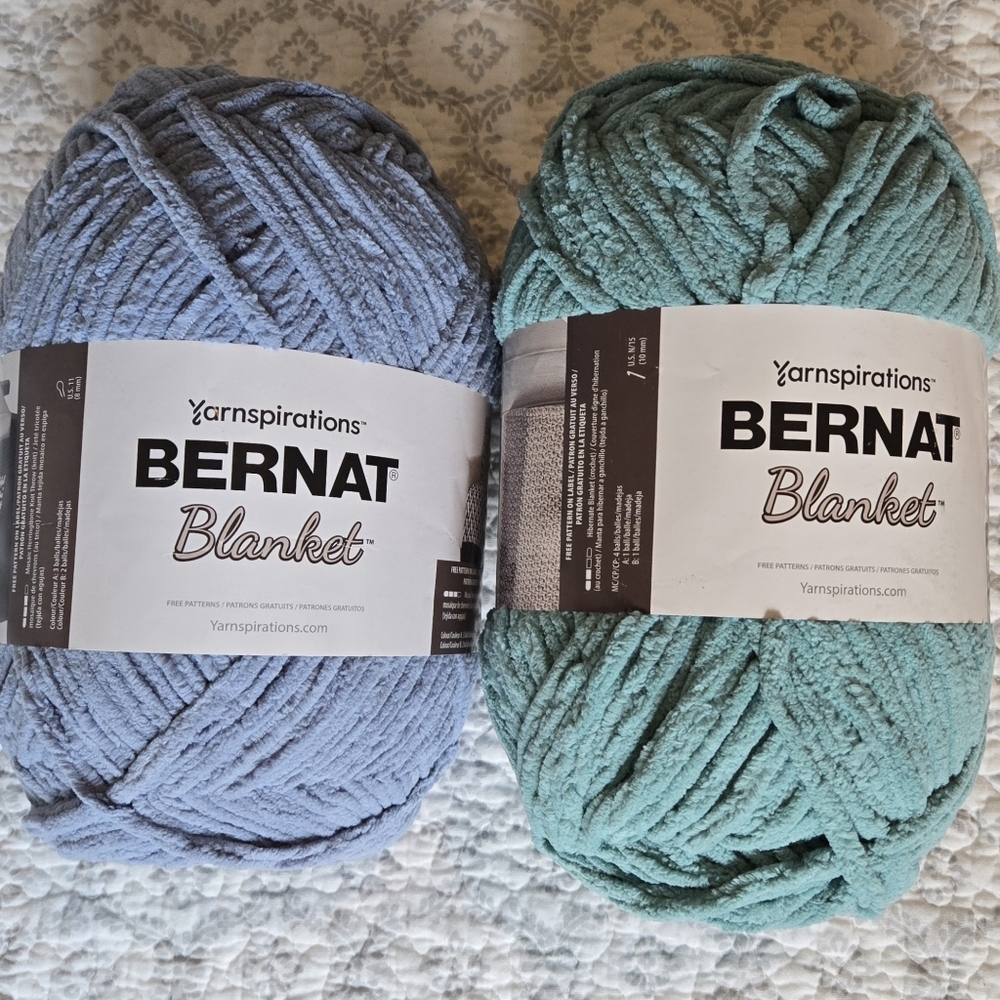 Bernat Blanket Yarn - Gray Blue & Light Teal 10.5 Ounces Each